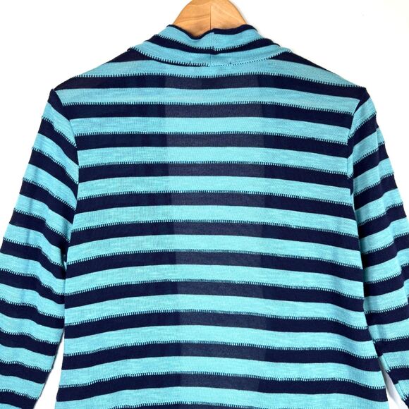Coldwater Creek Cardigan Womens Large Blue Teal Stripe Open Front Knit USA Made - Picture 5 of 13